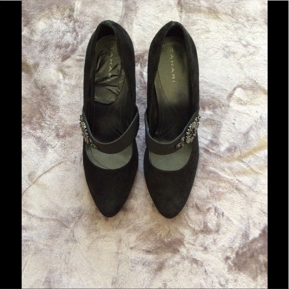 Tahari Eva Mary Jane Suede Pump Black